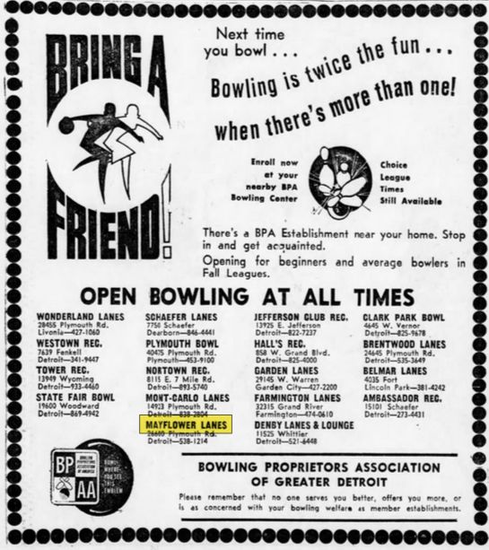 Mayflower Lanes - Sept 1967 Ad (newer photo)